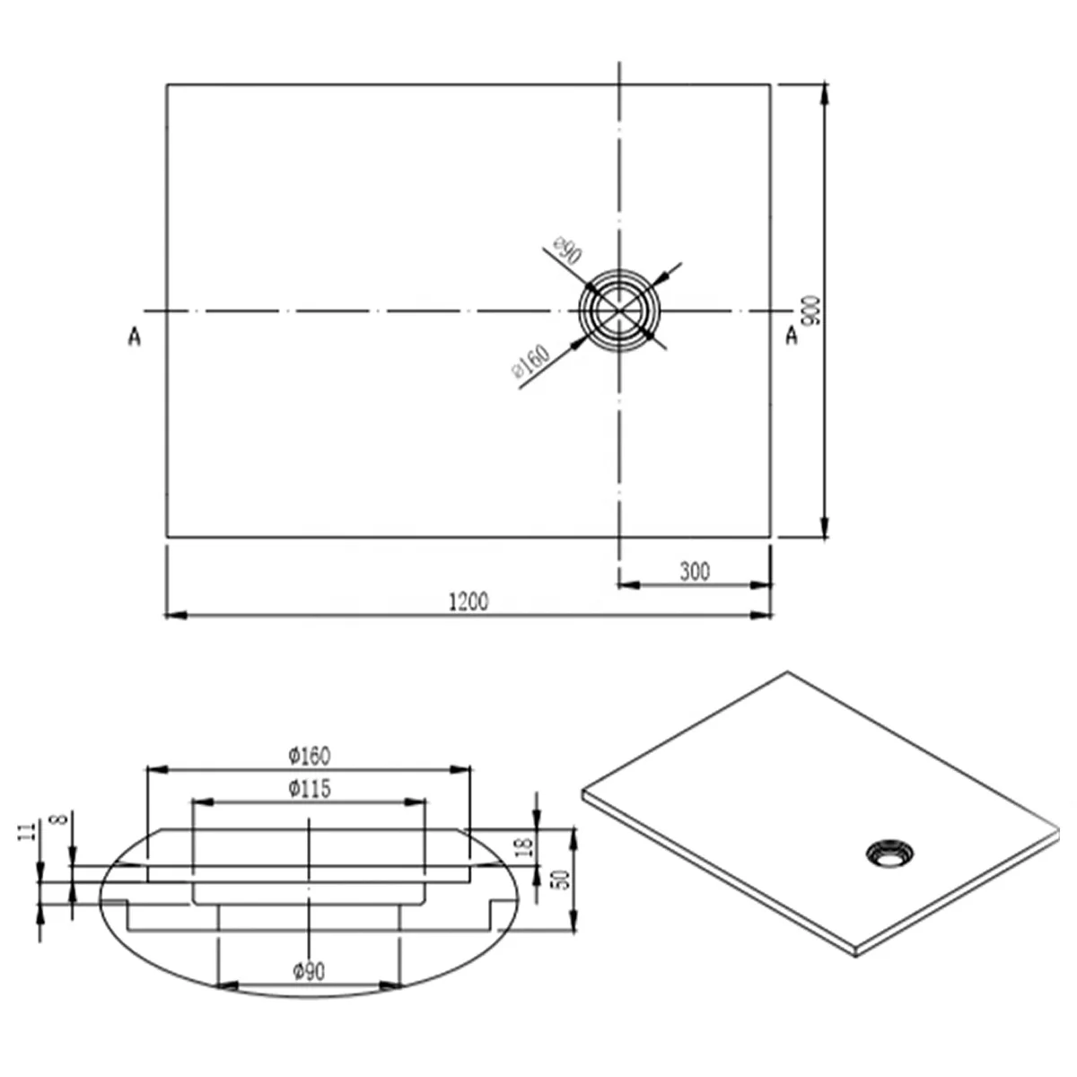 Customized Solid Stone Shower Tray Solid Surface Shower Base Gel coat Shower pan