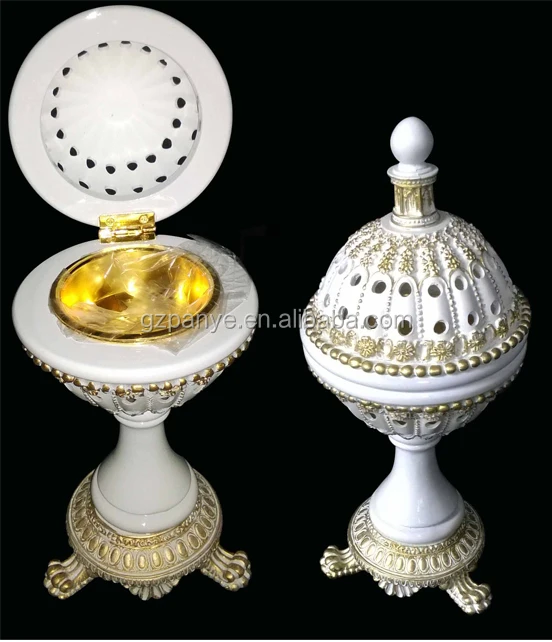 
2020 Arabic style Luxury New design high quality engraved matted finishing lacquered white arabian wooden incense burner 