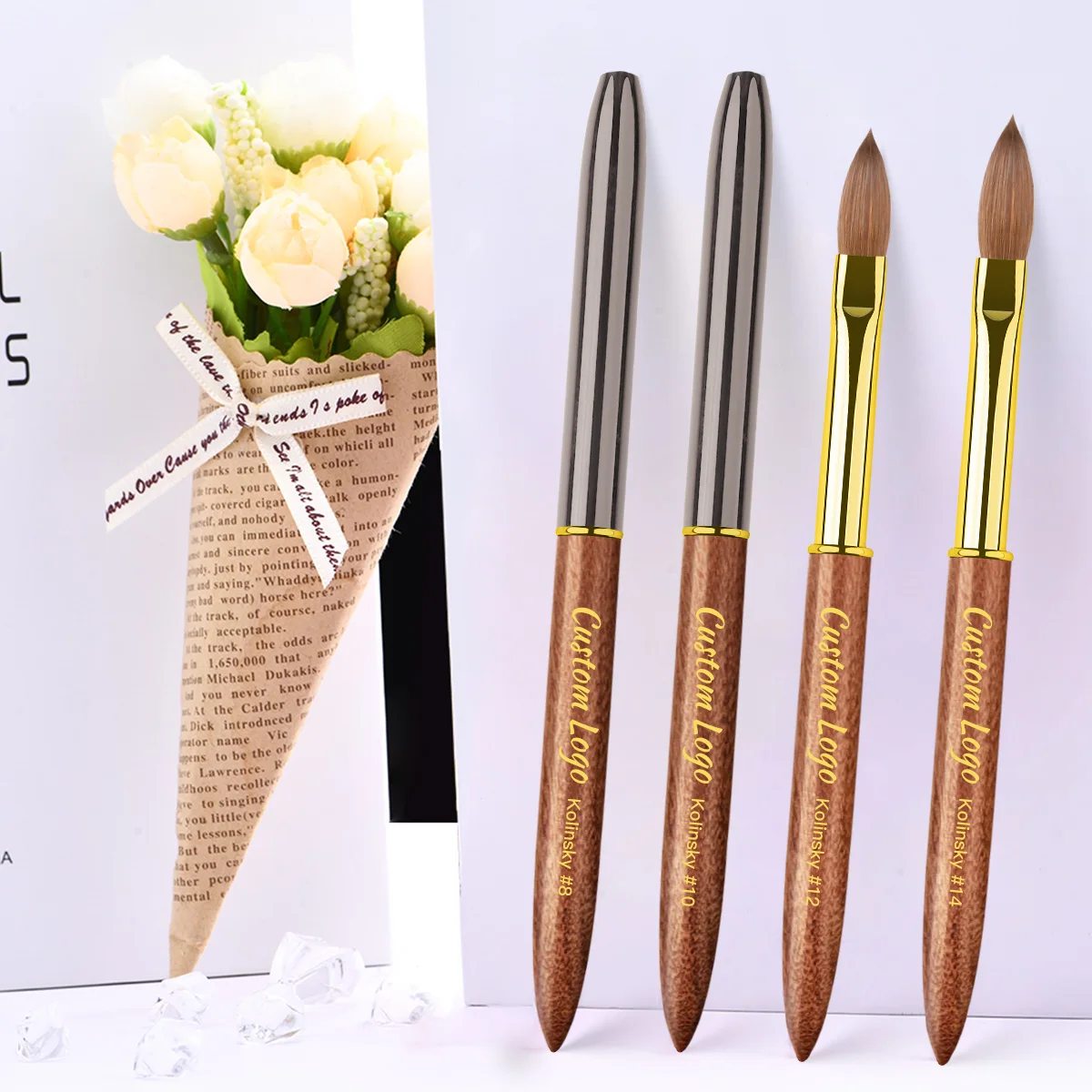 2024 New Top Quality Pincel Kolinsky metal 100 Kolinsky Crimped Acrylic Nail Brush Customized logo