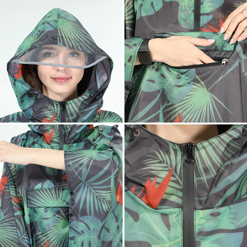 Good Quality 100% Polyester Blue Red Custom Printing Bicycle Rainproof Women Raincoat Poncho with Waterproof Zipper