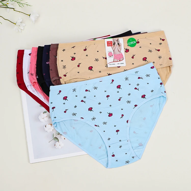 Ready to ship stock item cheap price plus size xxxl cotton mommy panties full briefs for women high rise floral print underwear