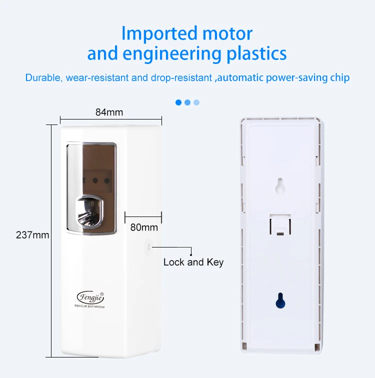 
Fengjie Professional Factory Plastic Raw Material Toilet Washroom Key Design Wall Mounted airfreshener aerosol dispenser 