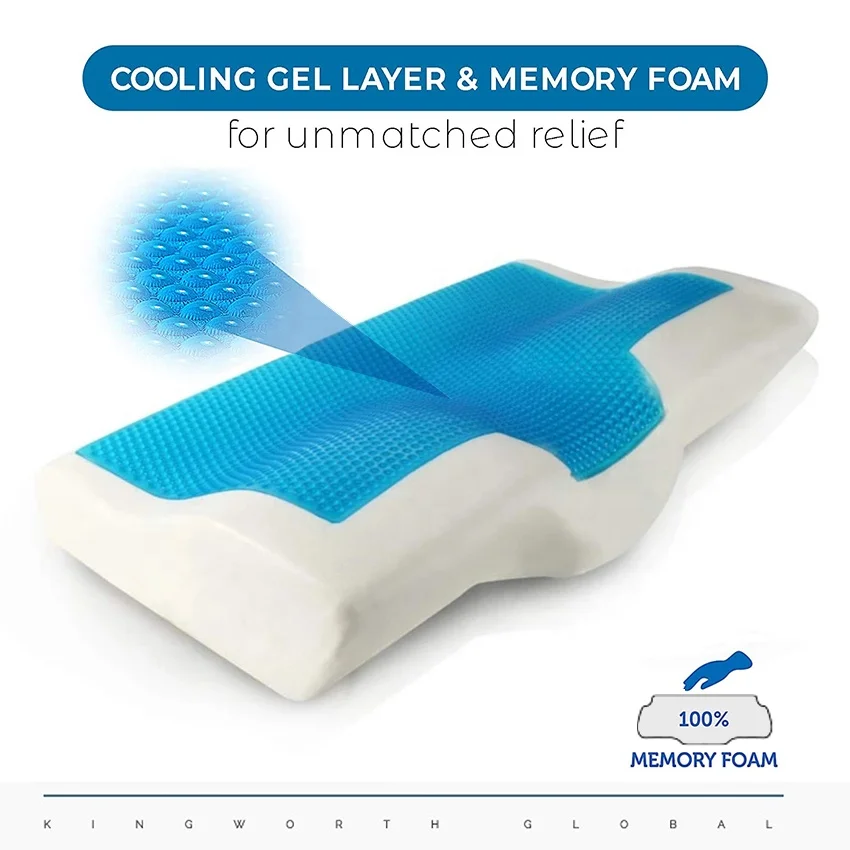 Kingworth High Quality Sleeping Gel Infused Memory Foam Ergonomic Cooling pillow Cool Orthopedic Neck Pillow With Gel