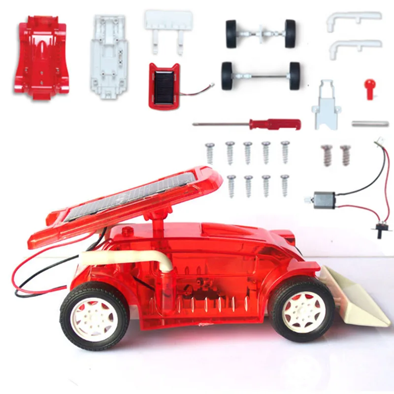 Promotional DIY Solar Powered Engineering Truck Toys red Inner Eyeable Transparent Bulldozer Toy