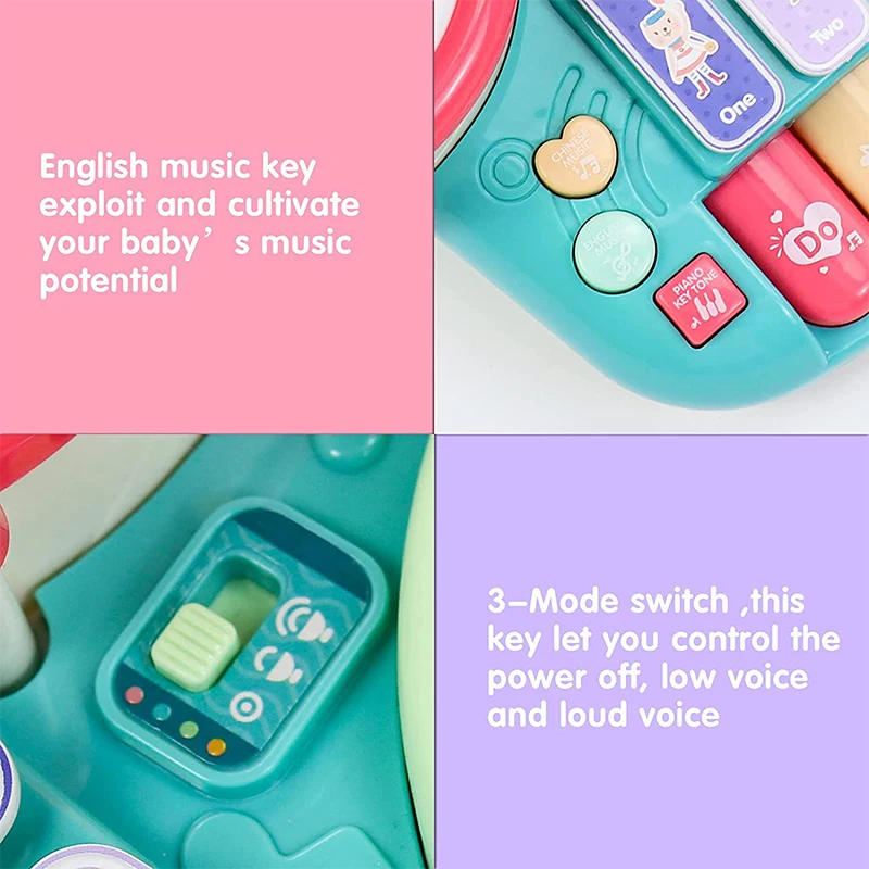 Electronic Baby Musical Toys 3 in 1 Piano Keyboard Xylophone Drum Set with Microphone