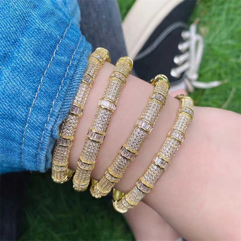 New Design Copper White Zircon Bracelets & Bangles For Women Luxury Gold Plated India Bangles Party Jewelry Gift