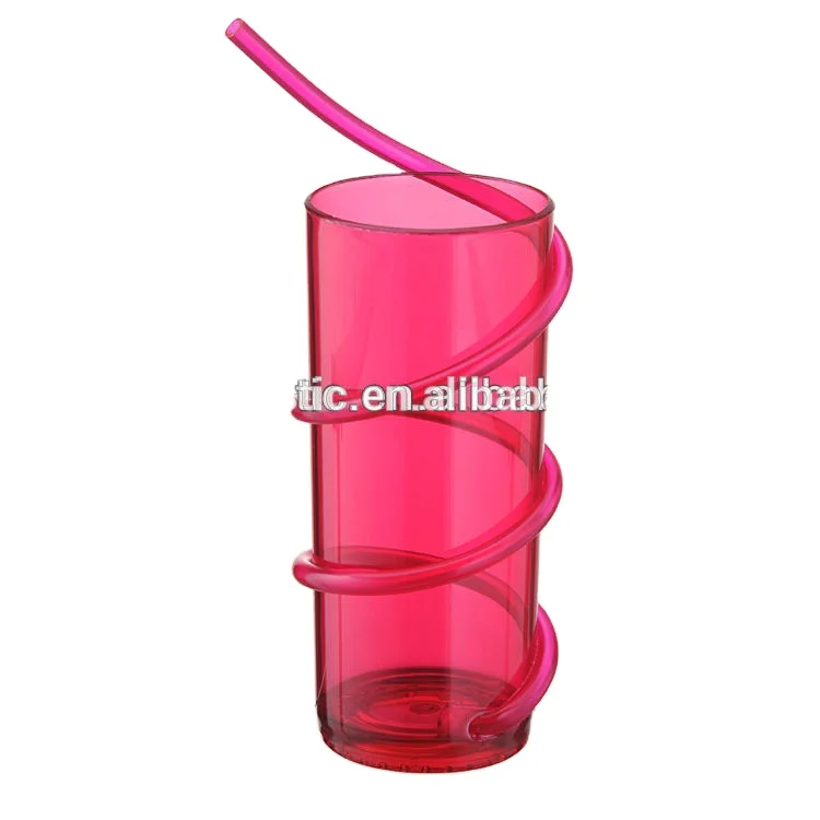 clear Plastic Cup with Crazy Twist Straw 300ml for