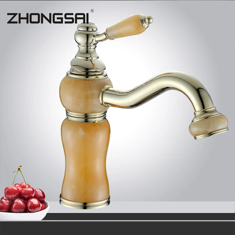 Natural Marble Golden Plated Stone Handle Basin Tap Faucet