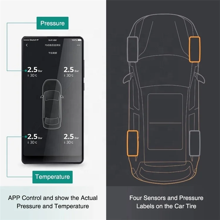 Car Digital Wireless Security Alarm APP Control Tpms Sensor Tire Pressure Monitoring System Gauge 70mai Lite T02