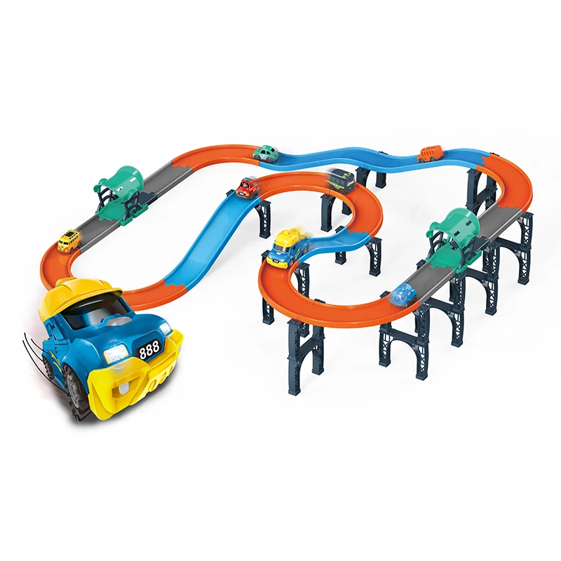 Electric Speed Racing Track Cars Toy Set Kids DIY Assembly Railway Train Play Games Blocks Tracks Car With Music And Lights