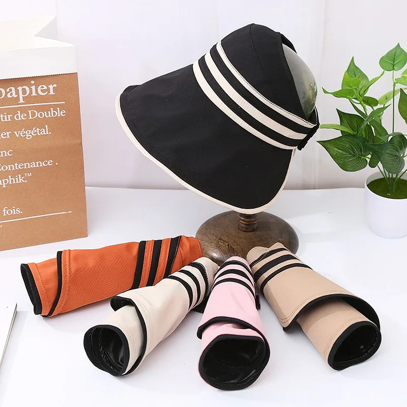 TXL259 Outdoor Woman Beach Cap Travel Riding Big Brim Sports Caps Summer UV Protection Sun Empty Top Hat Foldable Visor Hats