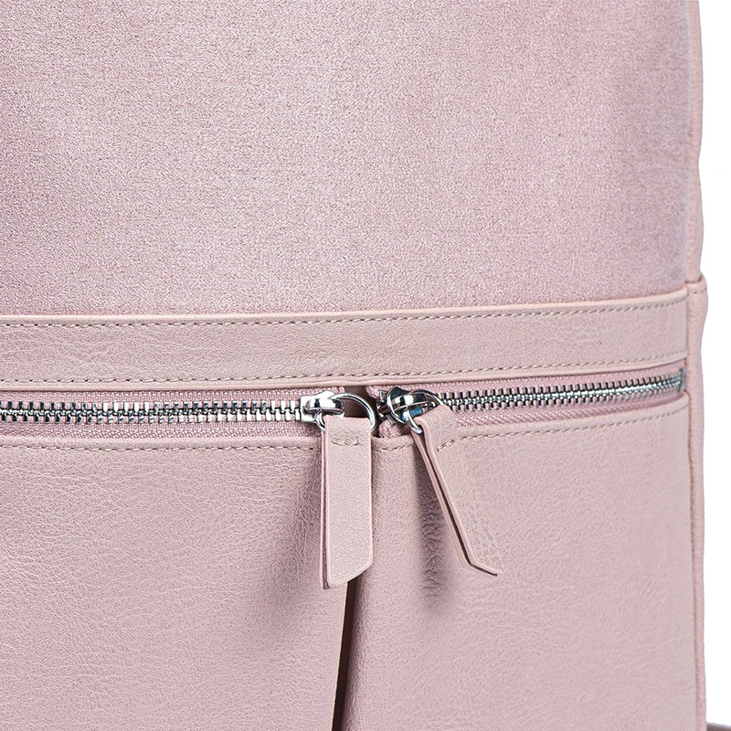 Hot Sale Women Backpack College Bag Pink Female Portable Pu Leather Backpack Metal Zipper 190T Fashion Travel for Women Optional