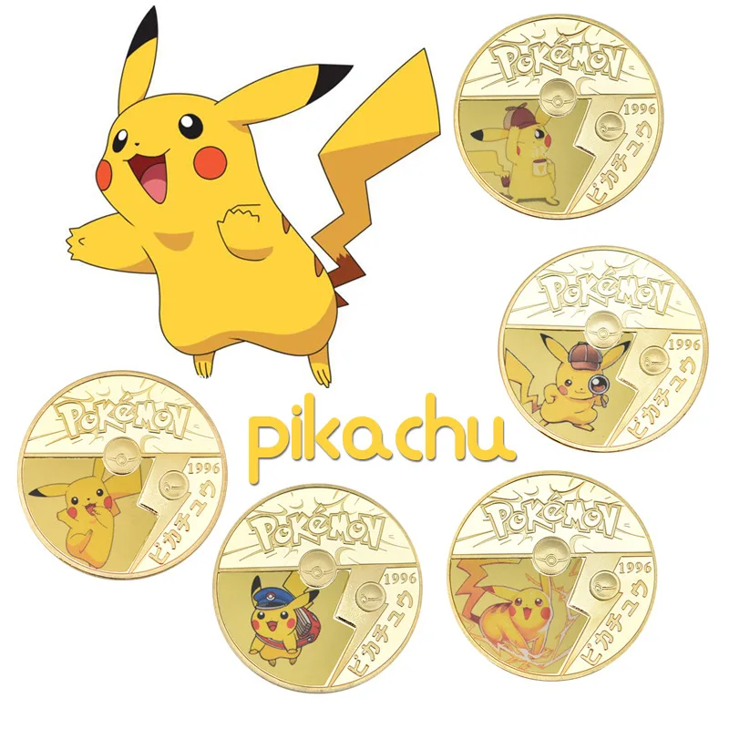 NEW Pokemons Gold Silver Coins Pikachu Golden Commemorative Coin Charizard Round Metal Pokemons Collector Coins