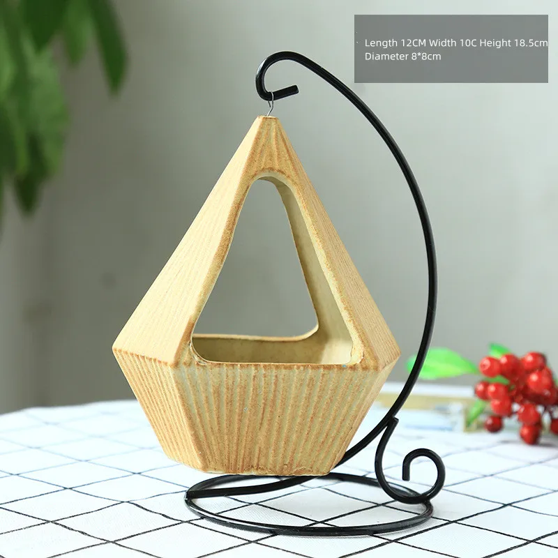 European-style iron frame hanging basket micro-landscape geometric succulent flower pot Iron hook desktop home decoration Chloro