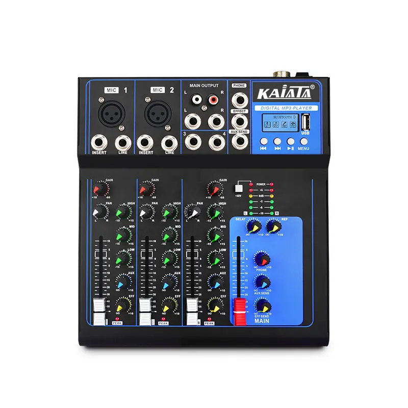 KAIKA F4-MB-5 мини 4-канальный аудио микшер консоль 48 В с USB-плеером интерфейс звуковой карты