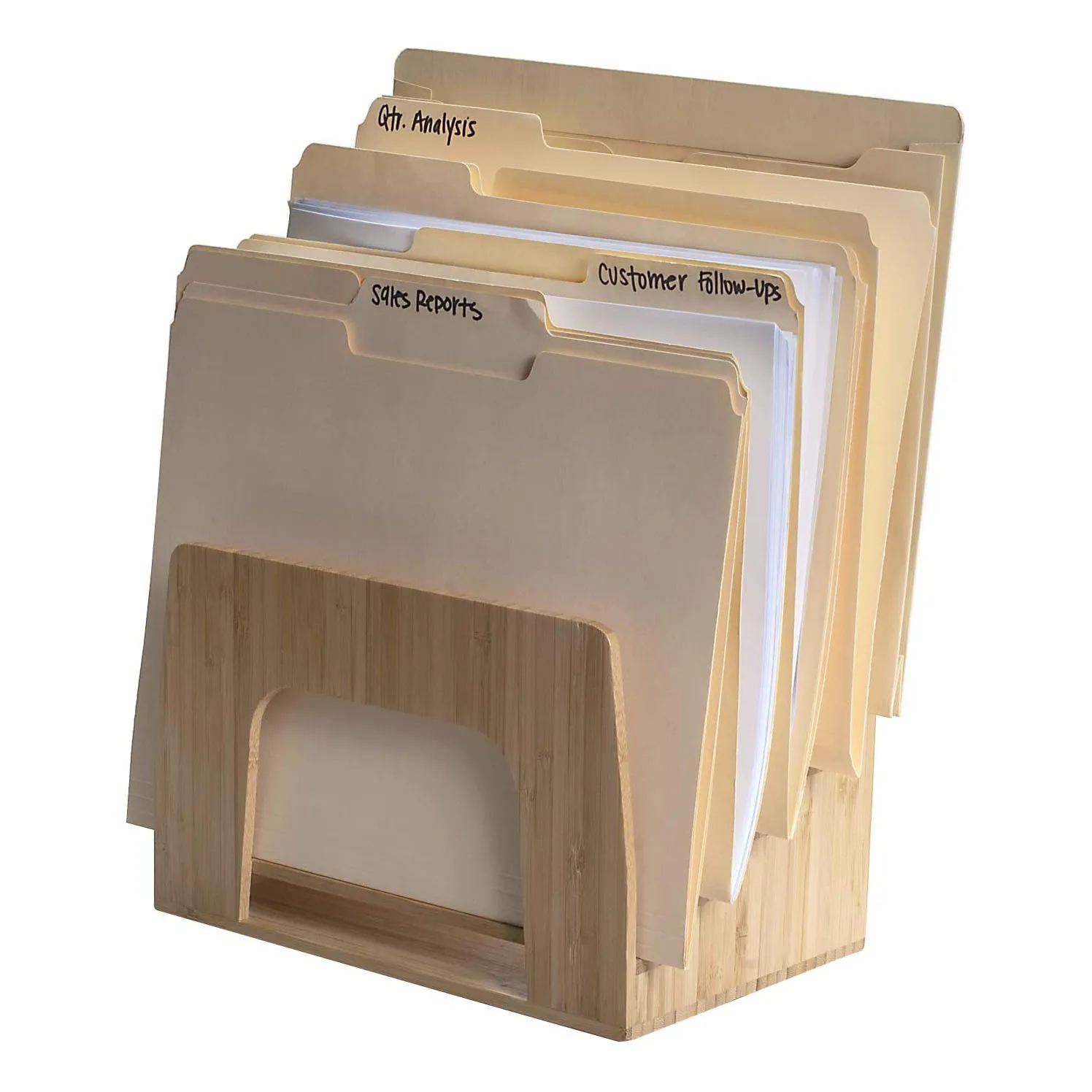 Bamboo Desktop File Folder Organizer and Paper Tray, 5 Slots wooden desktop organizer