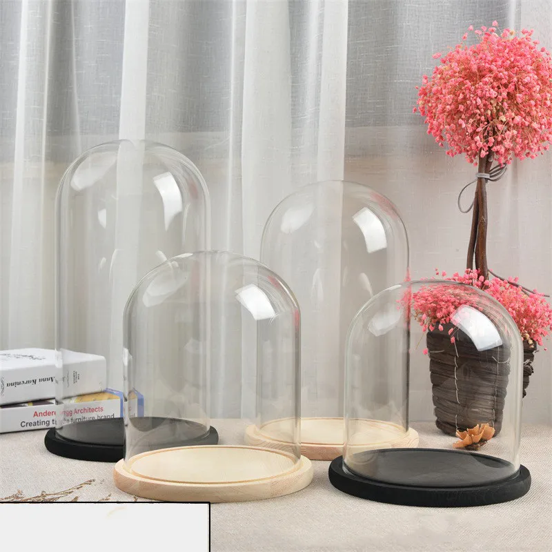 Factory Wholesale Custom Sizes Glass Dome Cloche With Wooden Base Hand Blown Promotion Glass Dome
