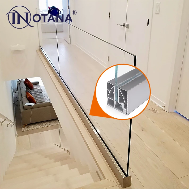 Aluminium outdoor terrace  with frameless glass guardrail aluminum base U channel aluminium profile for glass railings