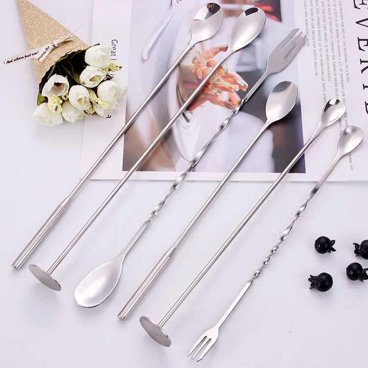 Stainless Steel Barware Tools Long Stirring Spoon Twisted Bar Cocktail Stir Spoon