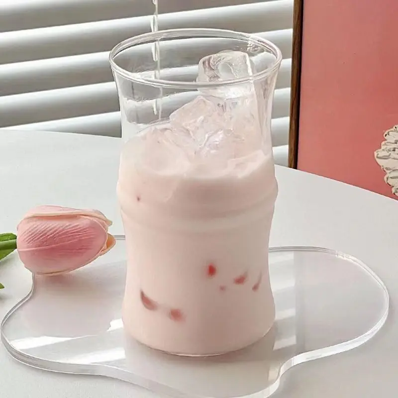 High borosilicate glass cup, bamboo joint coffee glass water cup, heat-resistant milk cup, beverage juice cup,Glass coffee cups