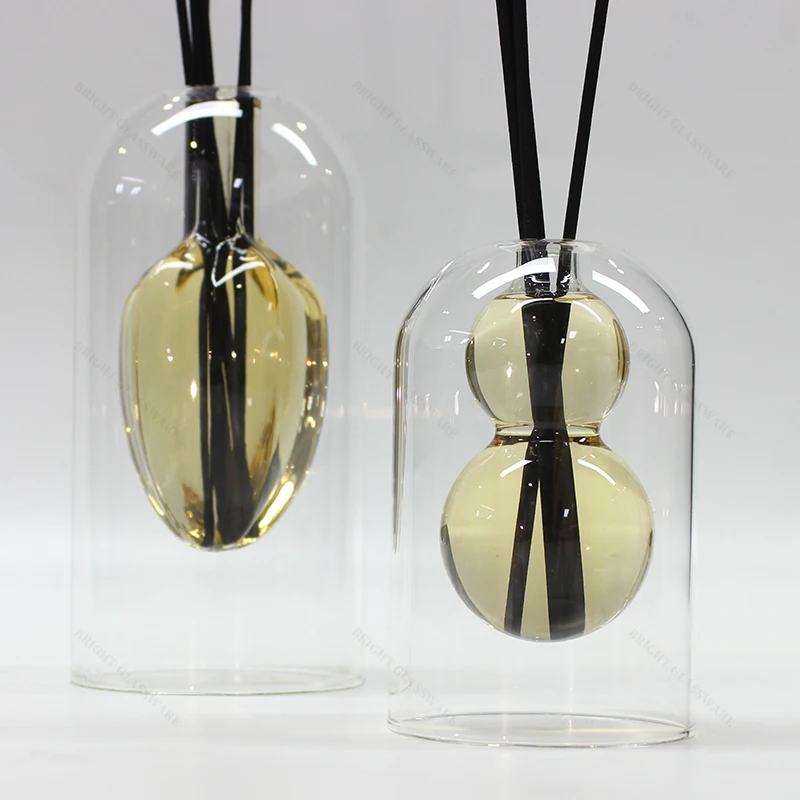 Wholesale 80ml 140ml 170ml Double Wall Reed Diffuser Bottle Fragrance Empty Clear Glass for