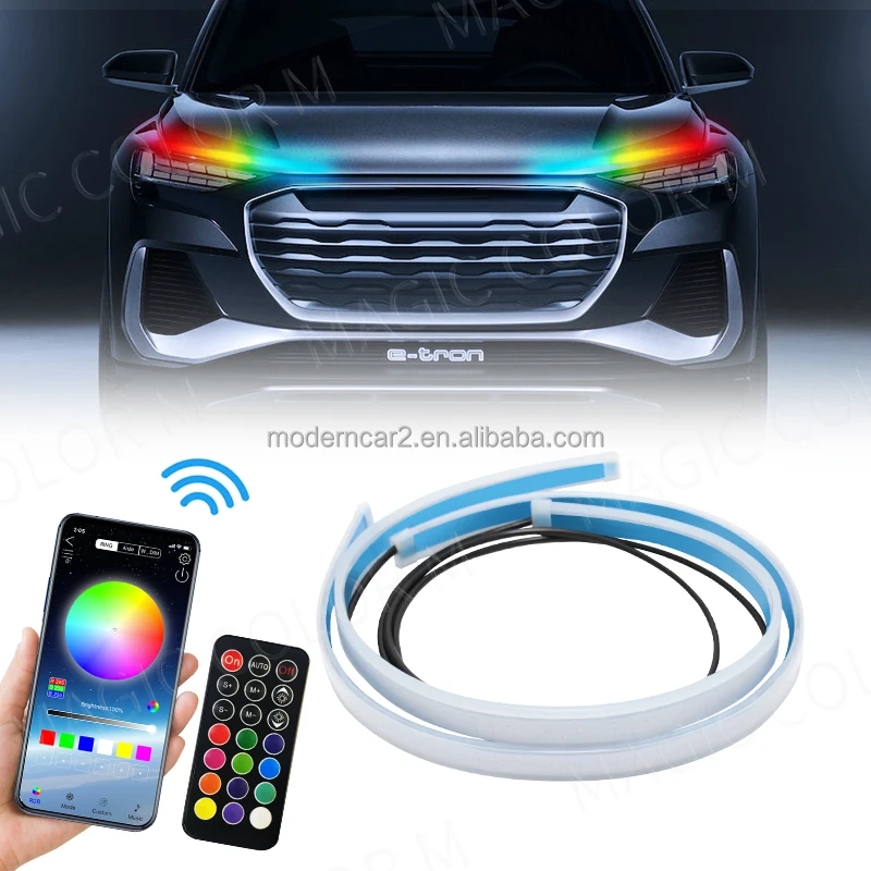 2X Music Flexible Headlight DRL Lights Daytime Running Lamp Dream Color Multicolor Day Turn Signal APP White Red Yellow Blue