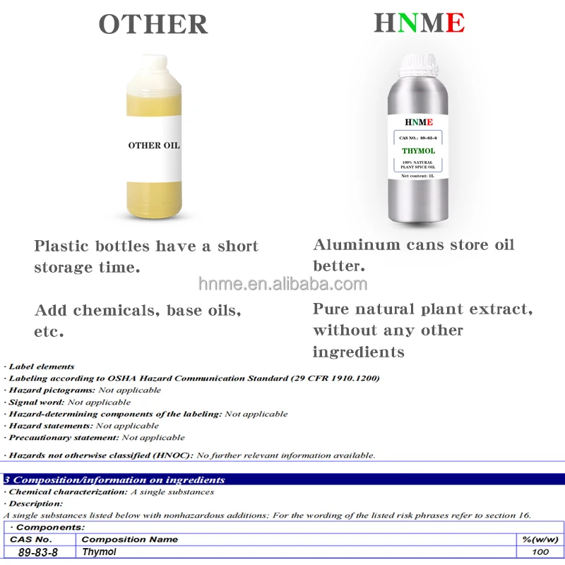 Thymol 100% natural plant spice essential oil Raw material 1L multi-purpose CAS NO. :89-83-8