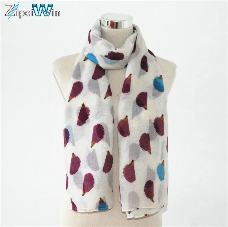 Модный женский шарф из полиэстера с принтом ежа