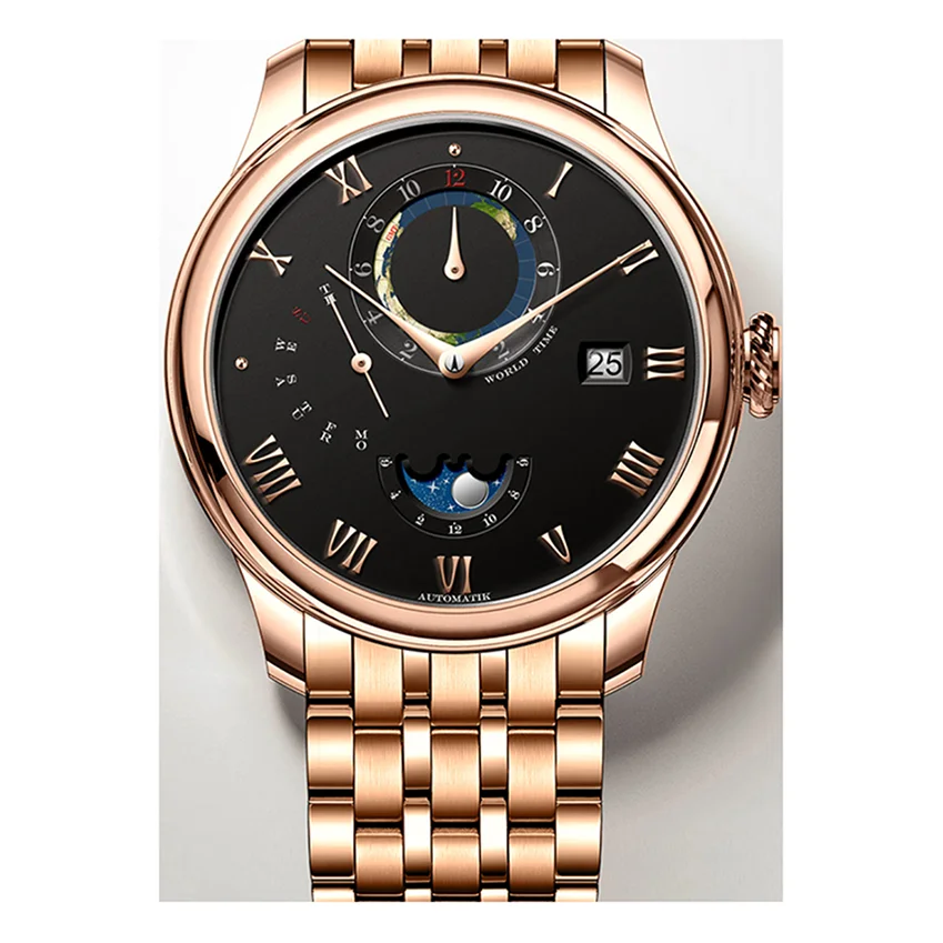 Мужские механические наручные часы с календарём, корпус из нержавеющей стали под заказ