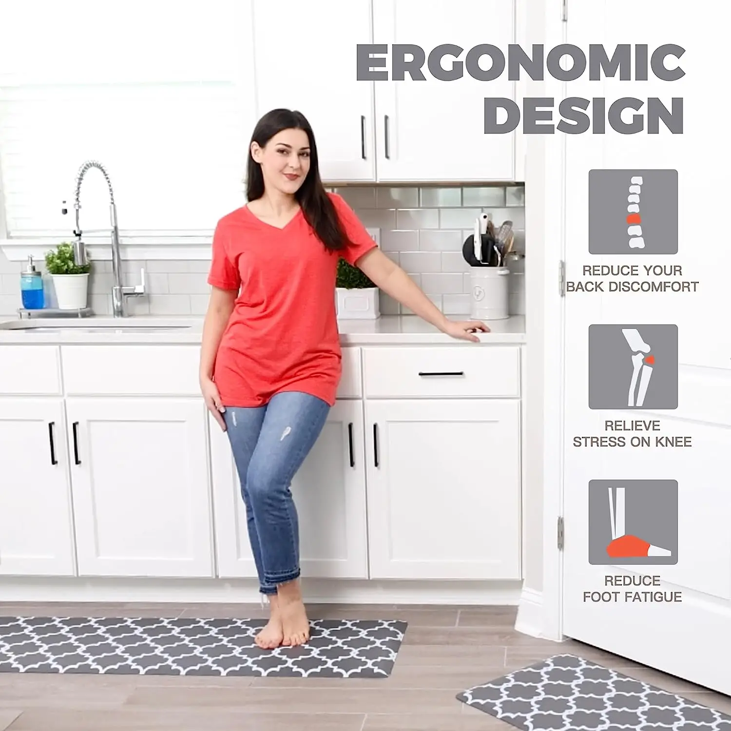 2 Pc Anti Slip Kitchen Combo Cushion Anti Fatigue Kitchen Mats High Quality Pu Eva Bath for mats floor Applicable  Home carpets