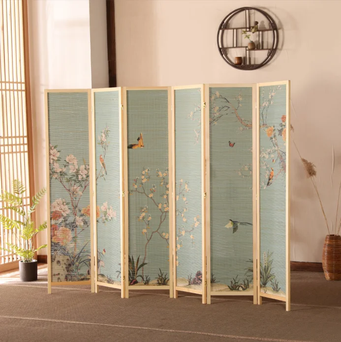 Modern luxury wood craft mobile folding screen folding office partition 6 panel a  set solid wood bamboo screen & room dividers