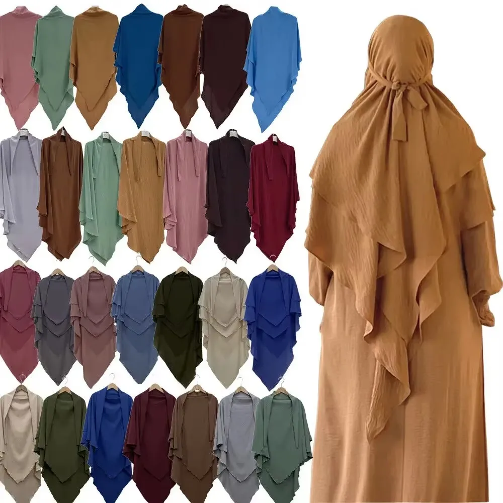 Muslim Crepe Long Hijab Khimar Caftan Turban Women Ramadan Prayer Garment Abaya Hijabs Scarf Wrap Islamic Dubai Saudi Niqab Tops