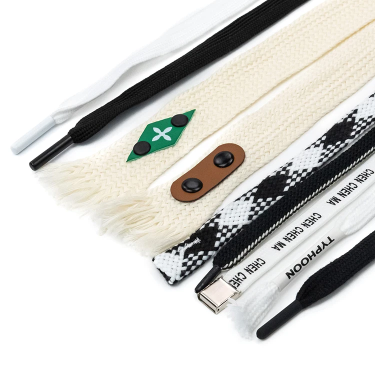 Custom logo cotton silicon tip polyester flat draw cord string drawcord hoodie drawstring for hoodie garments