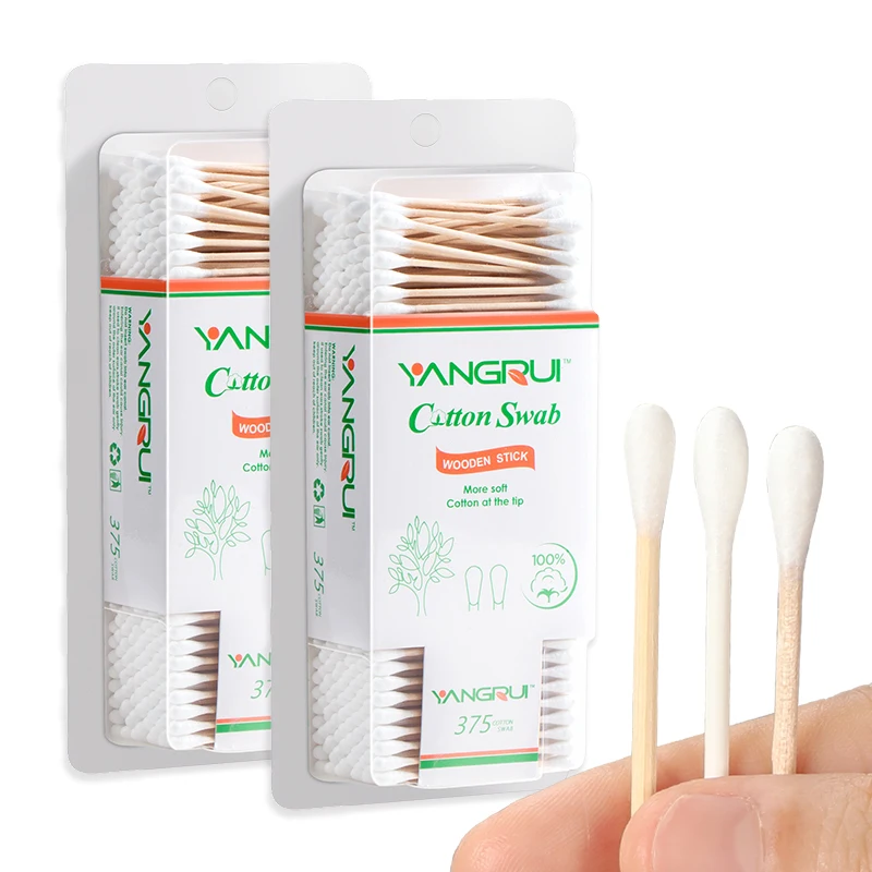 375pcs PVC Paper Box Pure Soft Gently Flexible Bamboo Stick Cotton Swabs for Make Up