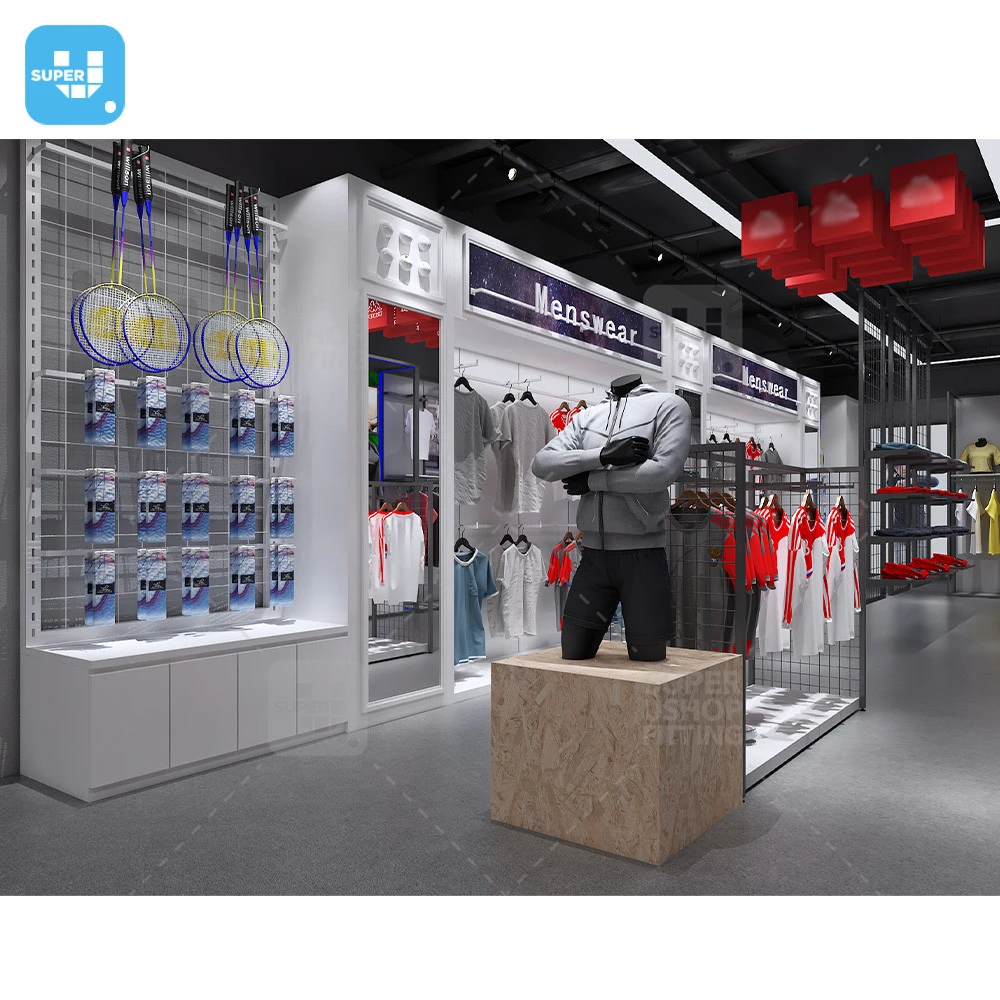 High Quality Professional Unisex Garment Display Rack Retail Store Decoration Trendy Modern Custom Sport Shop Interior Design