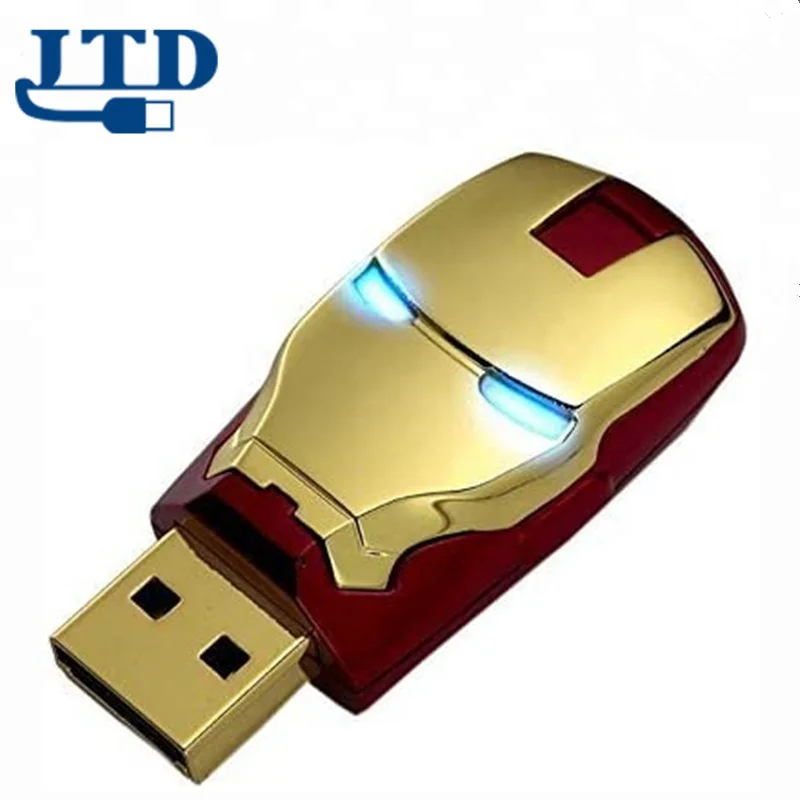 Smart Iron Man Head Blue Eyes Light Up Super Hero 64GB USB Flash Thumb Drive Storage Device