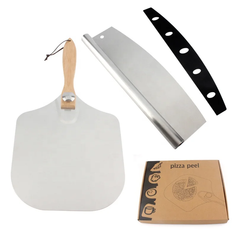 OEM&ODM Aluminum Pizza Peel with Foldable Handle Pizza Paddle Cutter Sharp Slicer Knife Rocker Blade Cover Oven Baking