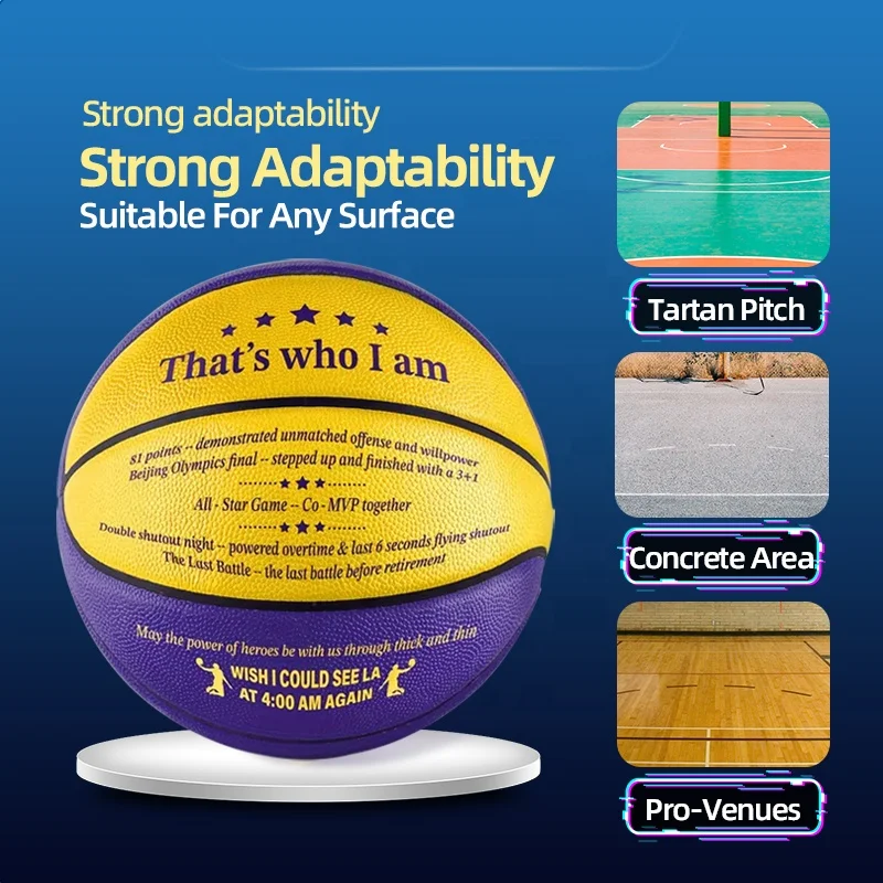 No.7 Standard Size Basketball Classic Purple&Yellow Color Best Gift For Friend Family Sports with Free Pump Bag Pins