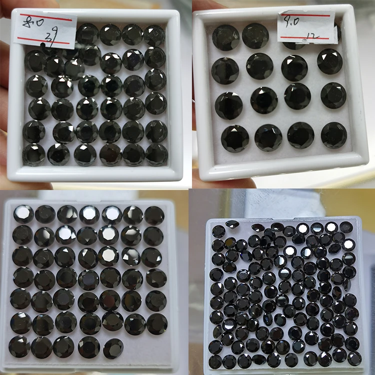 Pass Diamond Test Wholesale GRA Certificated Loose Synthetic Stones 5mm-9mm Brilliant Round Cut Black Moissanite