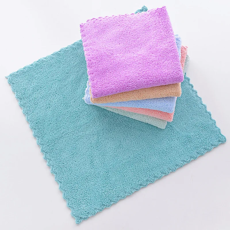 Wholesale Microfiber 30x30cm Quick Drying Terry loop Face Towel Face Napkins Cheap Cleaning Cloth Coral Fleece Kitchen Towel
