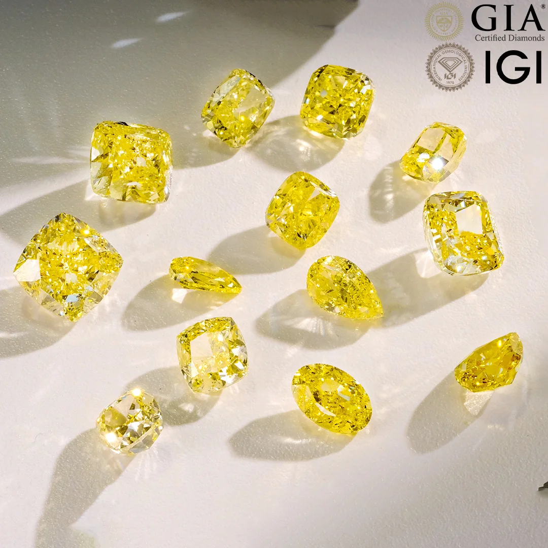 Fancy Vivid Wholesale Yellow Lab Grown Diamond CVD HPHT GIA IGI Certified 1CT 2CT Oval Pear Cut VVS Loose Natural Diamond Stone