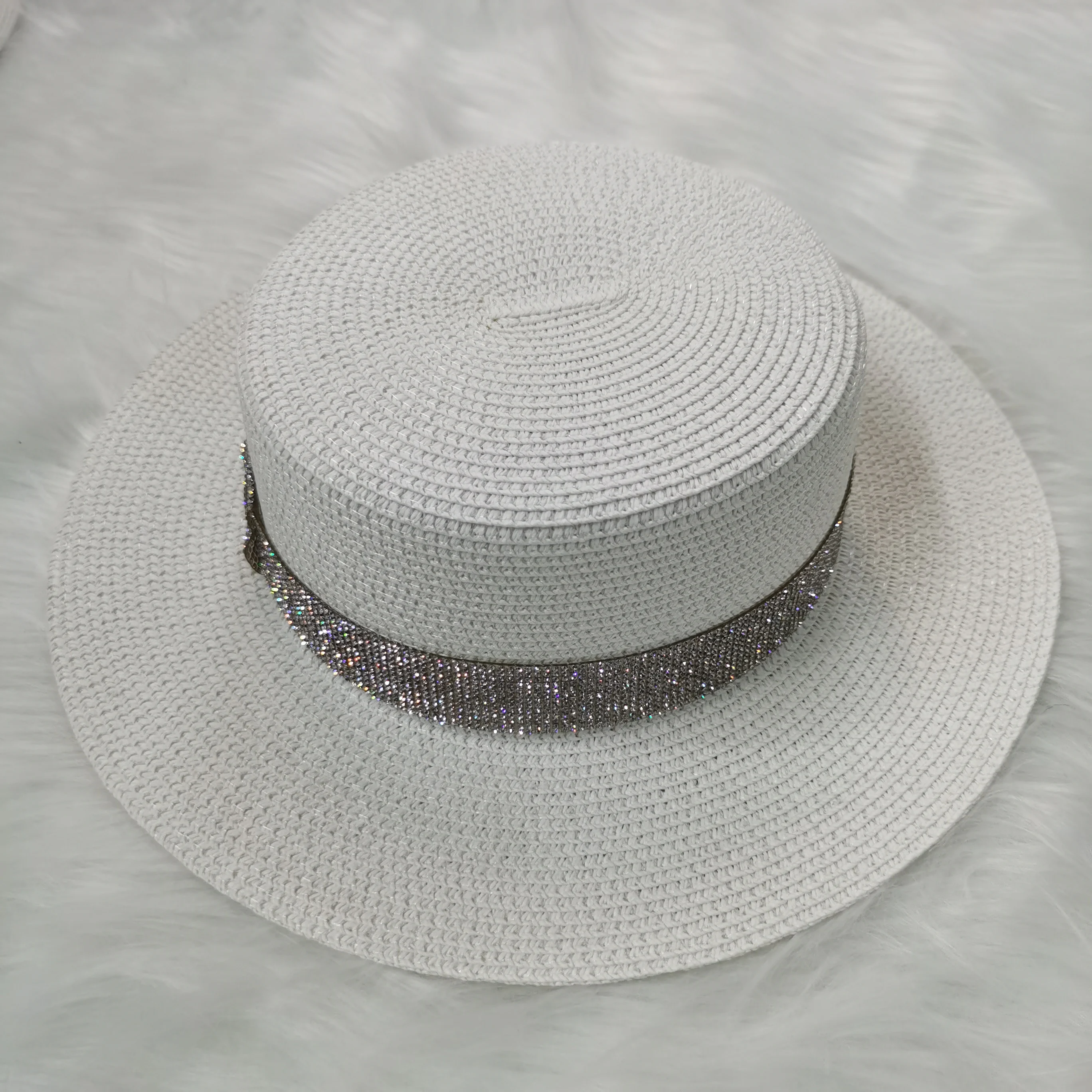 Роскошные блестящие женские пляжные шляпы N296CP для путешествий, вечеринок, со стразами и стразами, оптовая продажа, соломенные шляпы