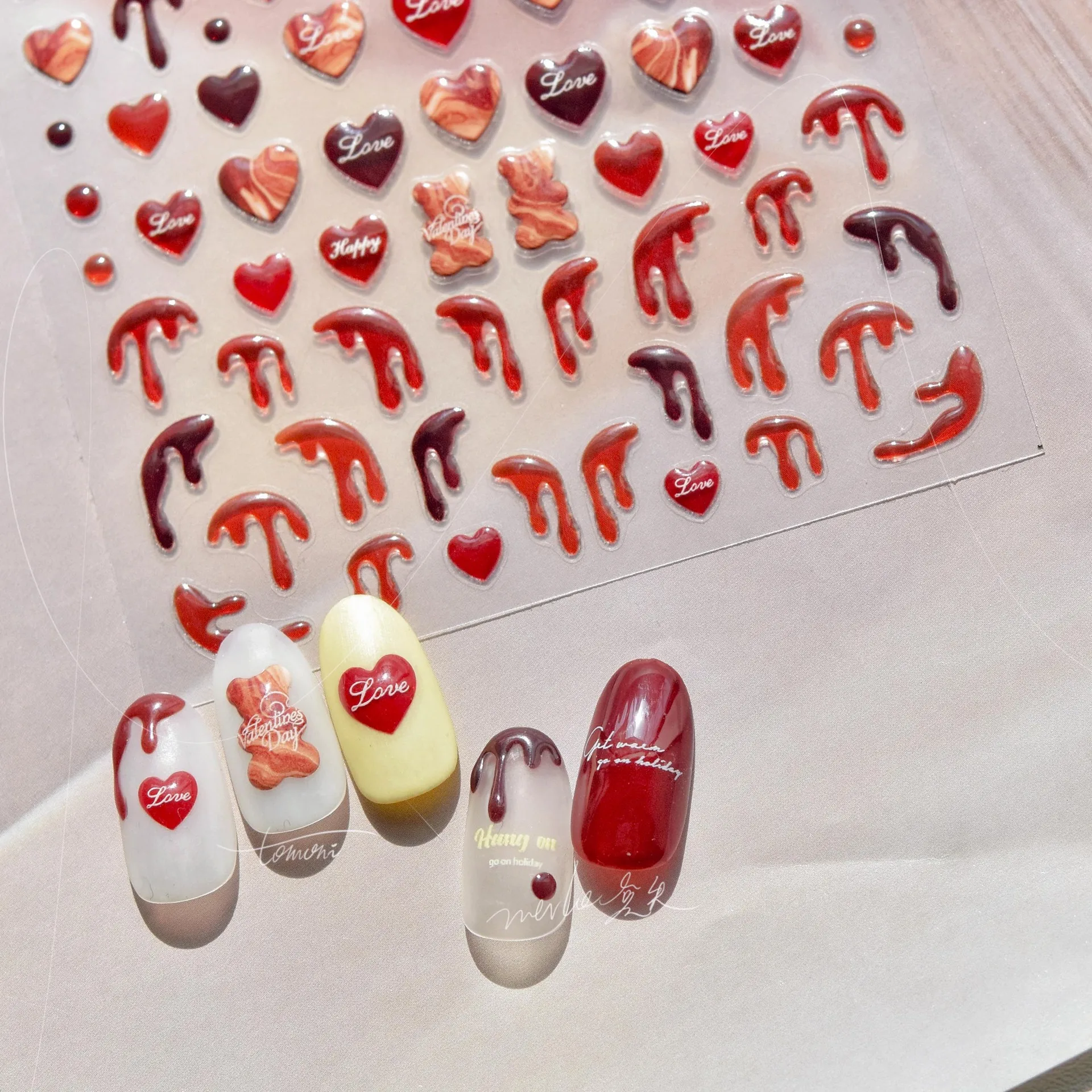 Fashion Design Nail Stickers Water Drop Blood 5D Jelly Nail Stickers For Diy