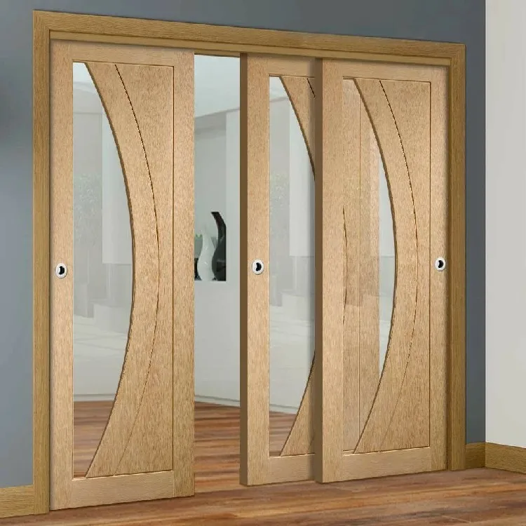 Modern balcony wooden doors design custom house hotel villa indoor rom partition sliding solid wood door with accessories