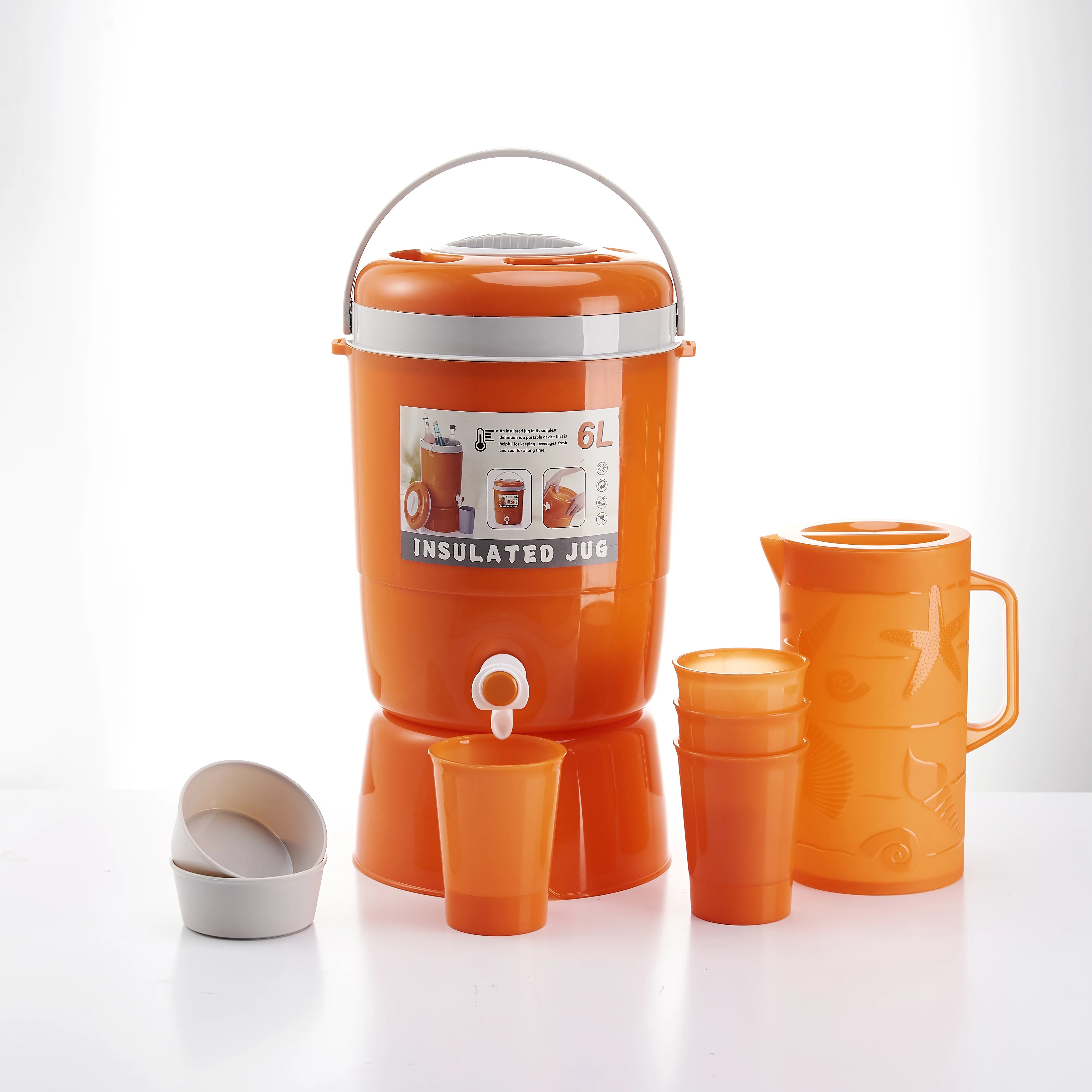 Wholesale  Insulation Tea Coffee Bucket Double Wall plastic  6L+2.1L+0.4L*4 Thermos Water Jug Faucet Milk Tea Barrel