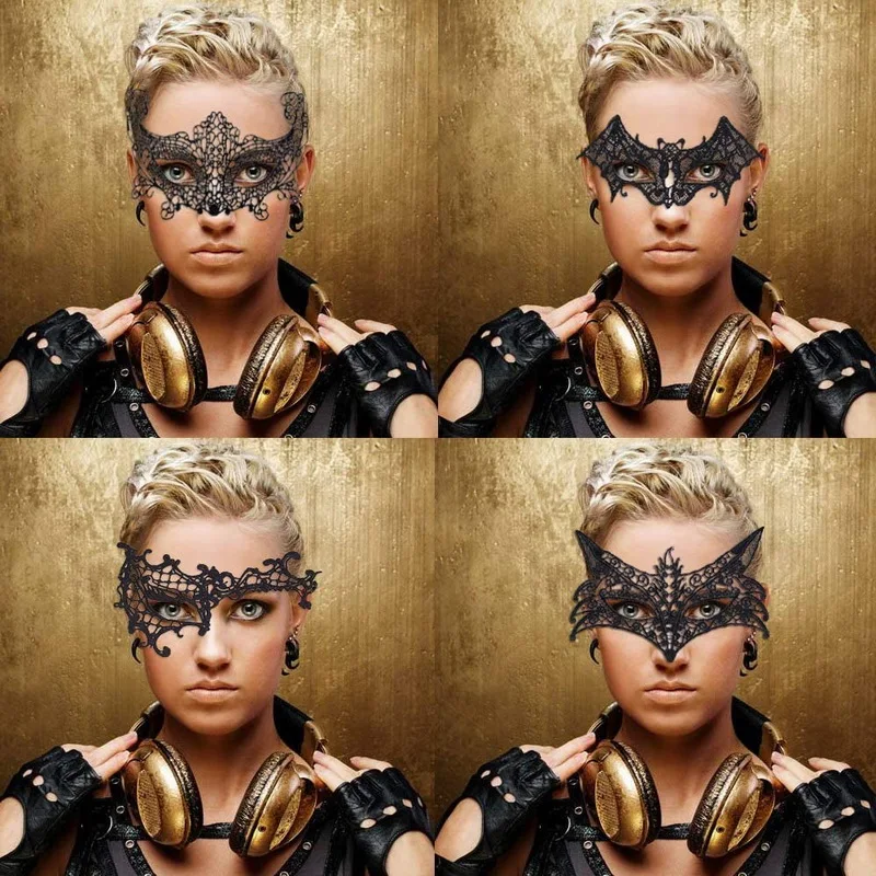 Lace Eye Mask Sexy Black Masquerade Masks Mysterious Lace Face Mask for Women Halloween Carnival Party Decorations Costume Black