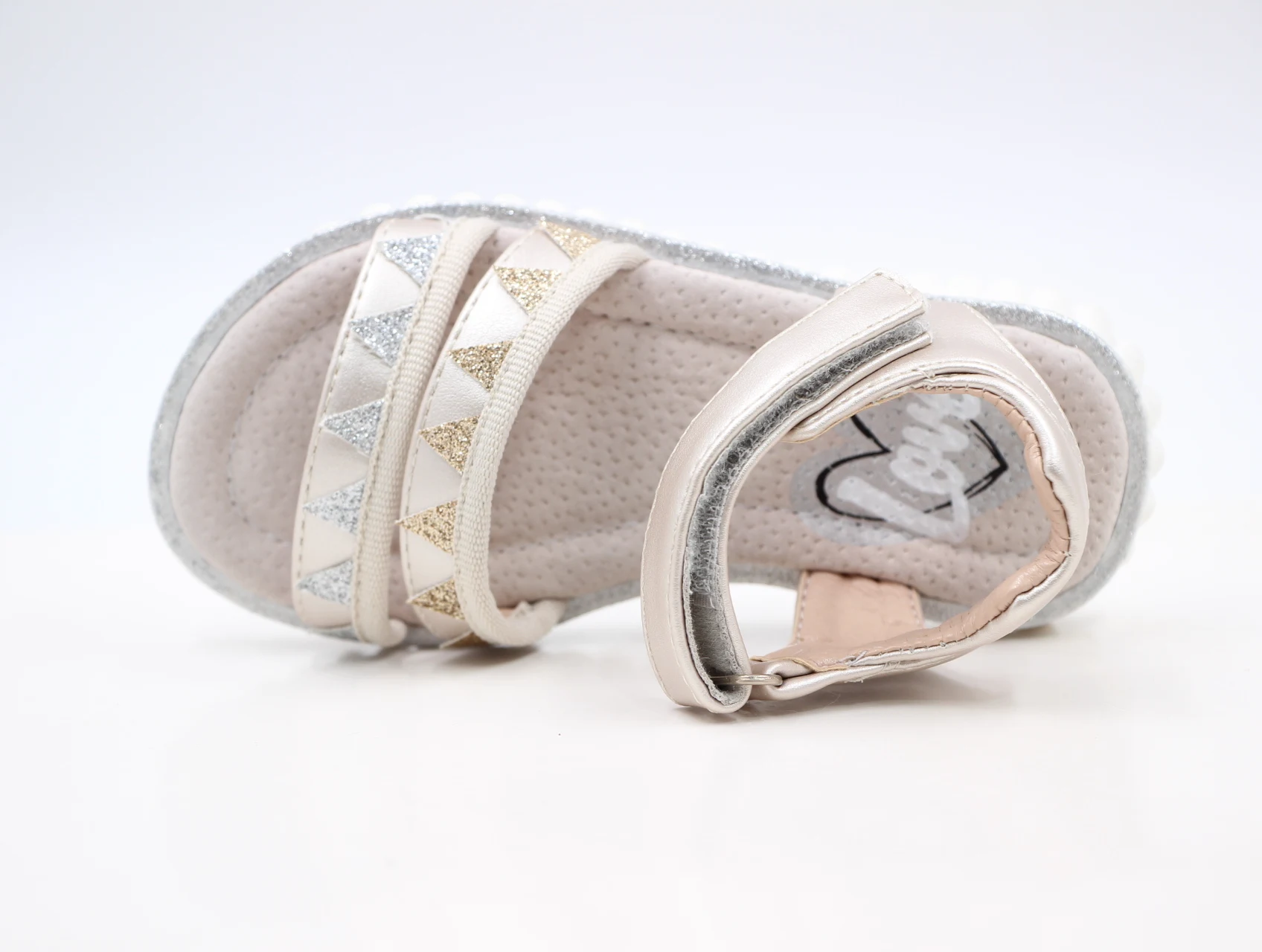  New outsole design pink girl sandal pearl PU shoes pig suede insole for Girl