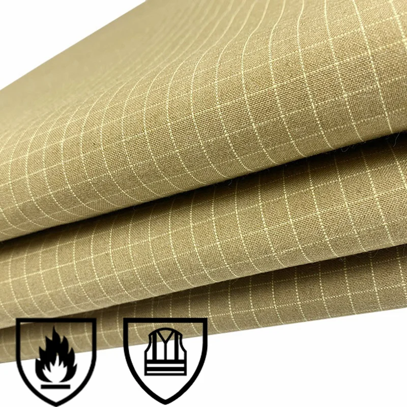 Dope Dyed Khaki Aramid Fabric Anti-static Flame Retardant Fabric For Work Clothing