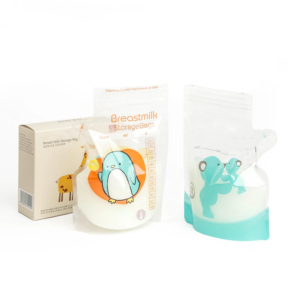Plastic Poly Standing Up Zipper Pouch with Easy Pour Spout Packaging Breast milk Storage Bag for Breastfeeding
