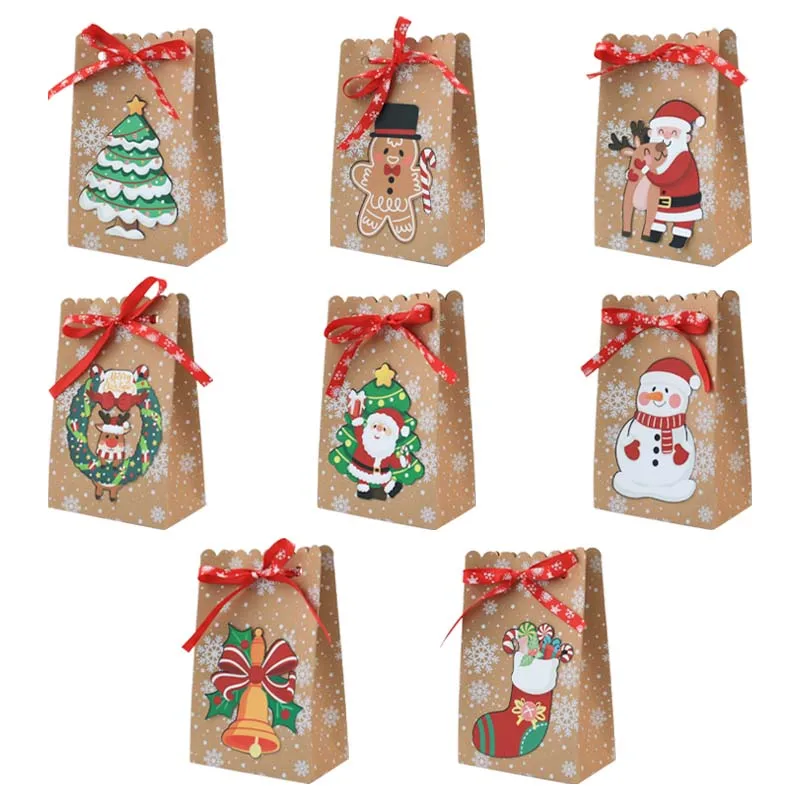 Christmas Goodie Bags Cookie Bags for Gift Giving Xmas Paper Gift Boxes with Gift Tags and Ribbon for Christmas Holiday